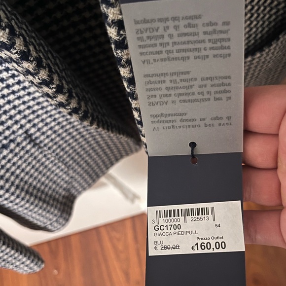 Spada houndstooth blazer in linen and cotton blend. Navy and White - Picture 6 of 6